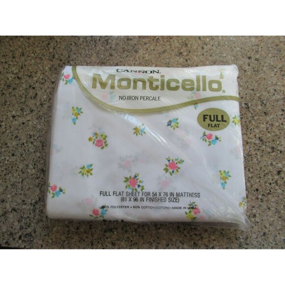 VTG Cannon Monticello No-Iron Percale Full Flat Sheet Petites Fleurs  81 x 96 - Picture 2 of 9